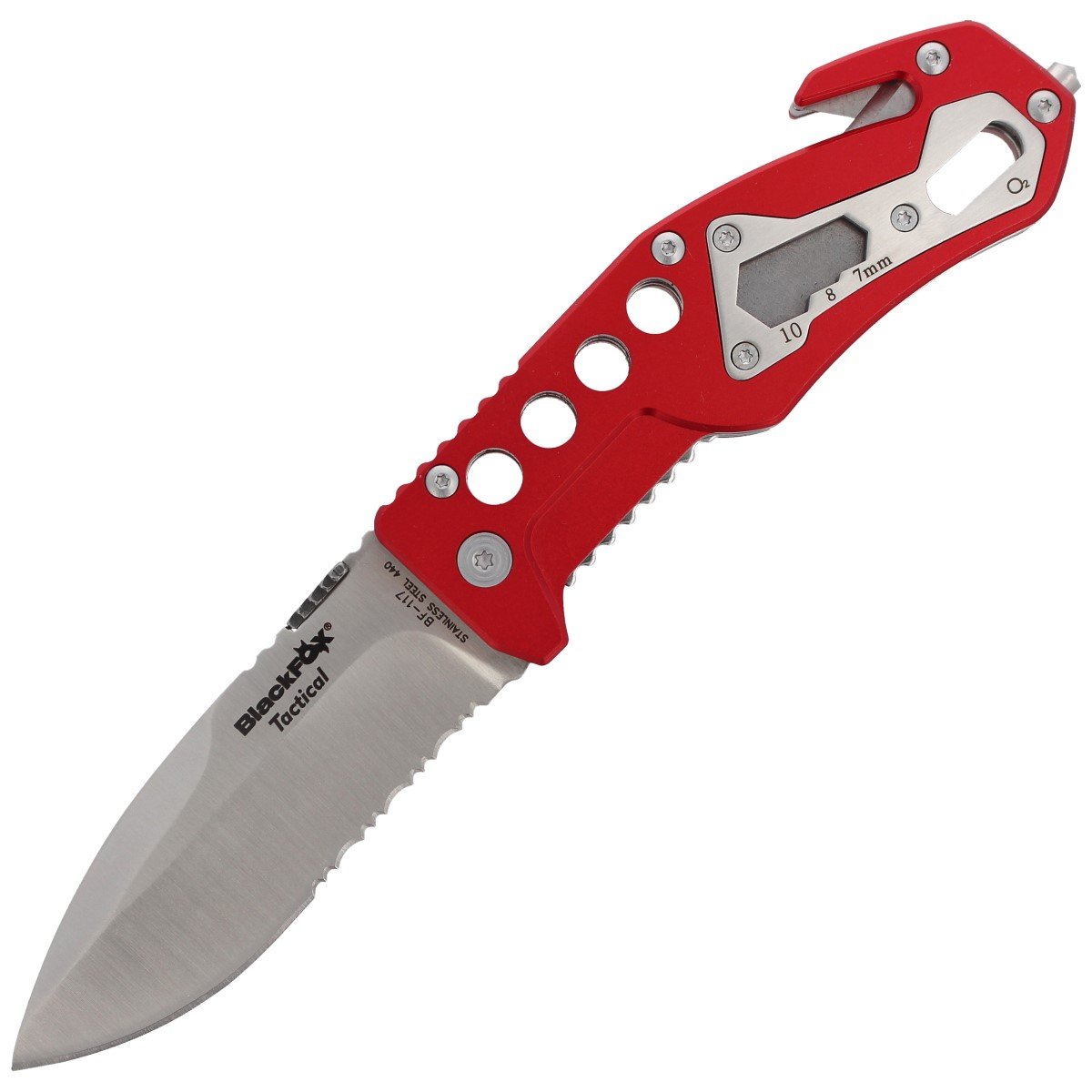 Nóż składany ratowniczy BlackFox Aluminium Red Rescue Folder (BF-117)-1