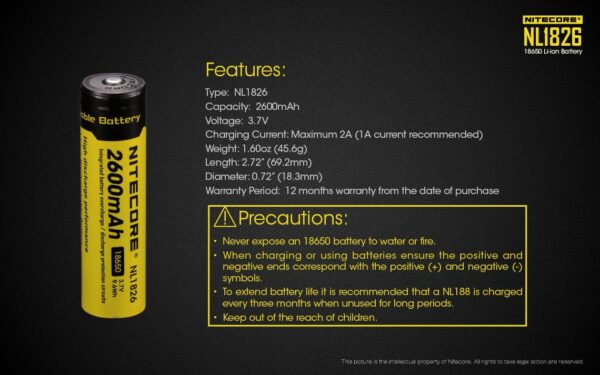 Akumulator Nitecore 18650 NL1826 2600mAh-9