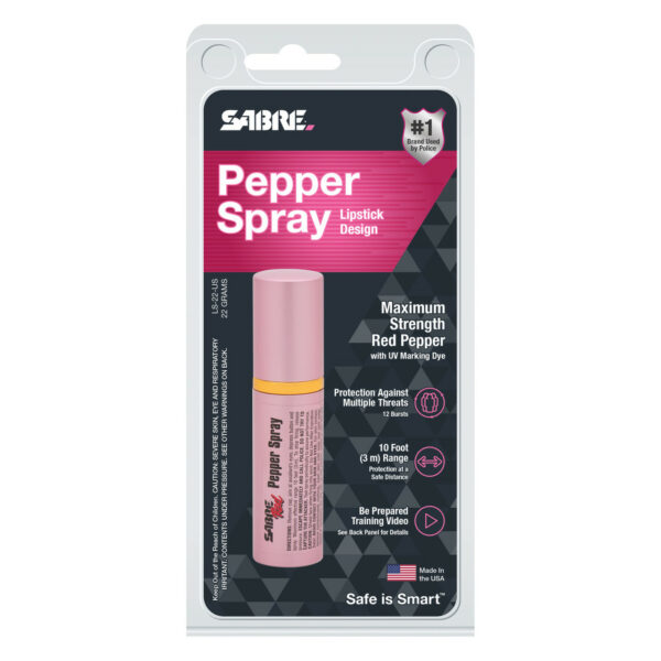 Idealny gaz pieprzowy dla Kobiet!  Sabre Lipstick Pepper Spray, w różowym opakowaniu przypominającym szminkę. Dzięki swoim niewielkim rozmiarom łatwo go zmieścisz w torebce lub kieszeni płaszcza, bluzy albo spodni.