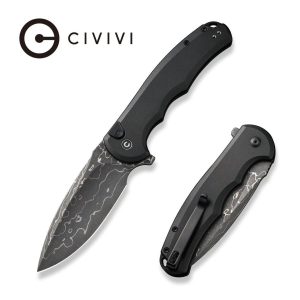Nóż składany Civivi Button Lock Praxis Black Aluminium, Damascus (C18026E-DS1)-1