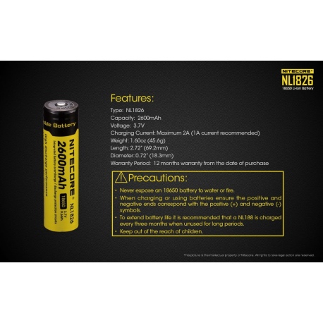 Akumulator Nitecore 18650 NL1826 2600mAh-9