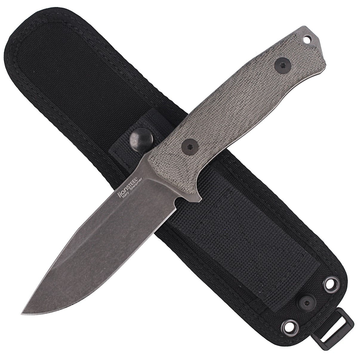 Nóż LionSteel Micarta Green Canvas, PVD / Stone Washed Sleipner (M5B CVG) 4 Nóż LionSteel Micarta Green Canvas, PVD / Stone Washed Sleipner (M5B CVG)-4
