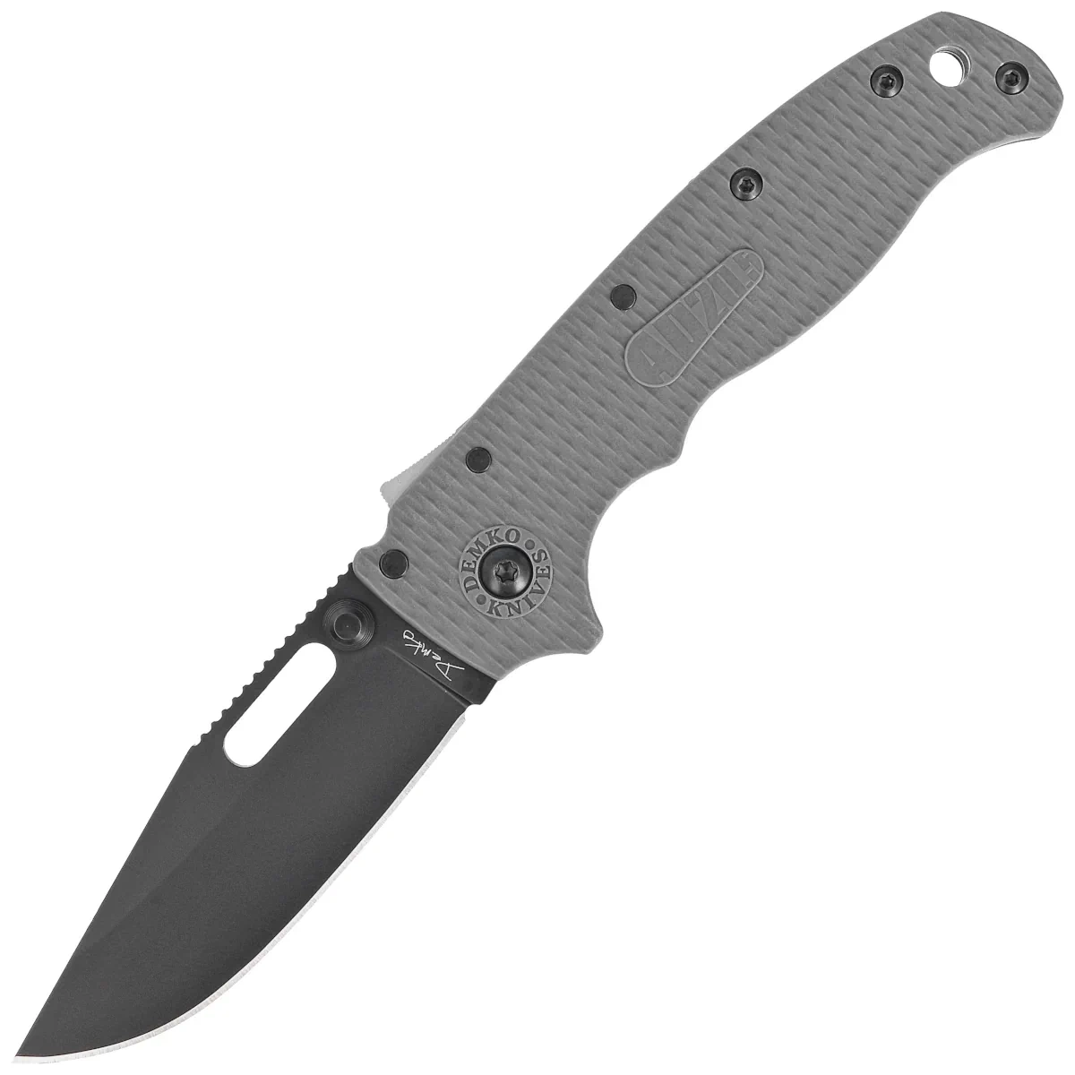 Nóż składany Demko AD20.5 Clip Point Grey Grivory, Black DLC D2 by Andrew Demko (205-D2-CP-DLC) 1 Nóż składany Demko AD20.5 Clip Point Grey Grivory, Black DLC D2 by Andrew Demko (205-D2-CP-DLC)-1