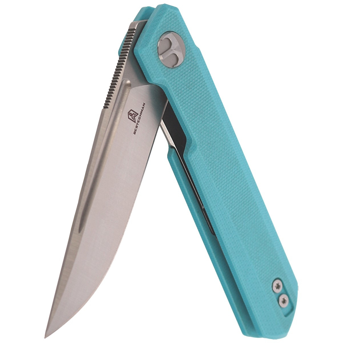 Nóż składany Bestechman Mini Dundee Light Blue G10, Stonewashed / Satin D2 by Ostap Hel (BMK03C) 6 jpg