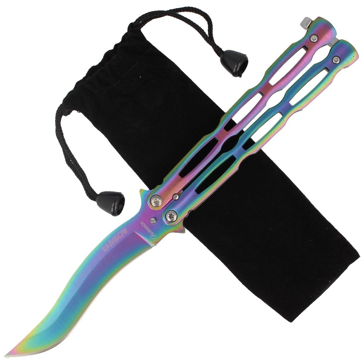 Nóż motylek Martinez Albainox Balisong Steel, Rainbow Finish (36297) 4 jpg