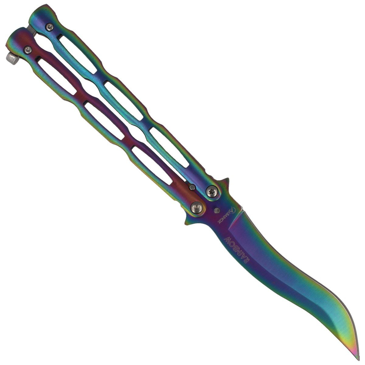 Nóż motylek Martinez Albainox Balisong Steel, Rainbow Finish (36297) 3 jpg