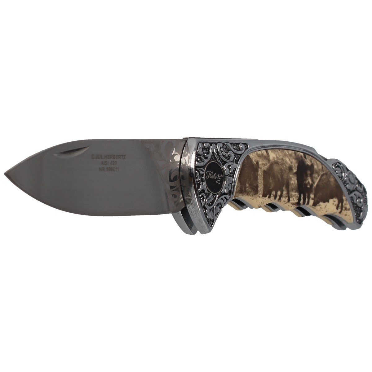 Nóż składany myśliwski motyw dzika Herbertz Solingen Plastic / Stainless, Mirror 420 (ART000401 - 588611) 2 jpg