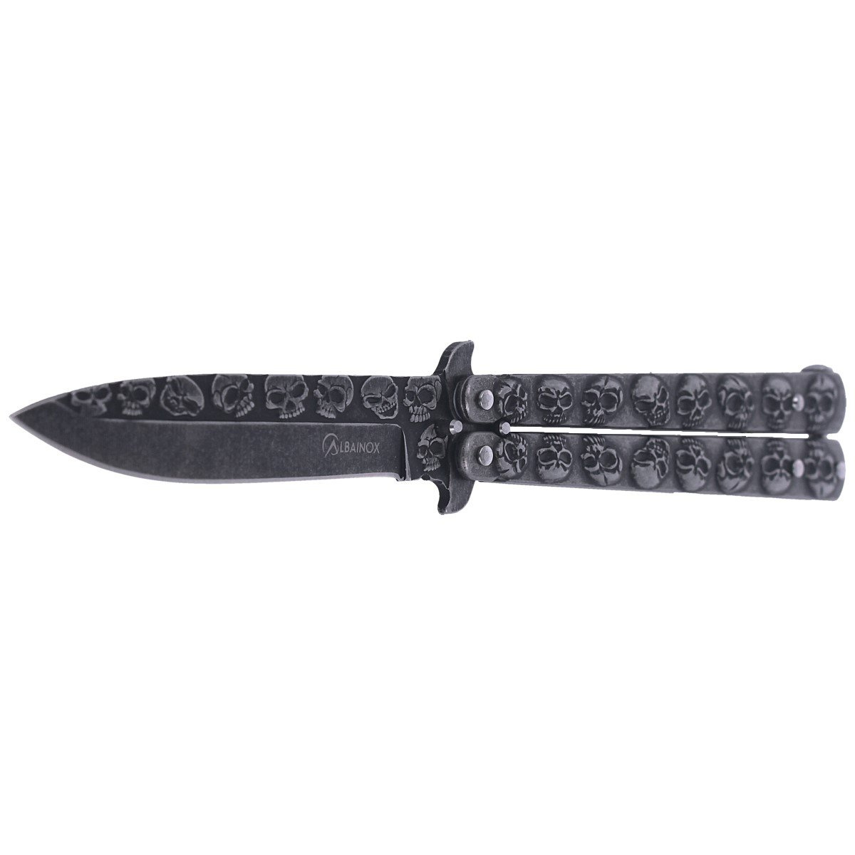 Nóż motylek Martinez Albainox Balisong Skull, Stone Wash (02184) 3 jpg
