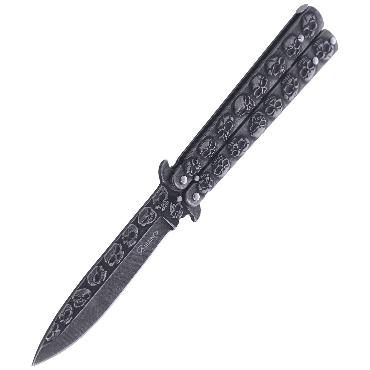 Nóż motylek Martinez Albainox Balisong Skull, Stone Wash (02184) 6 jpg