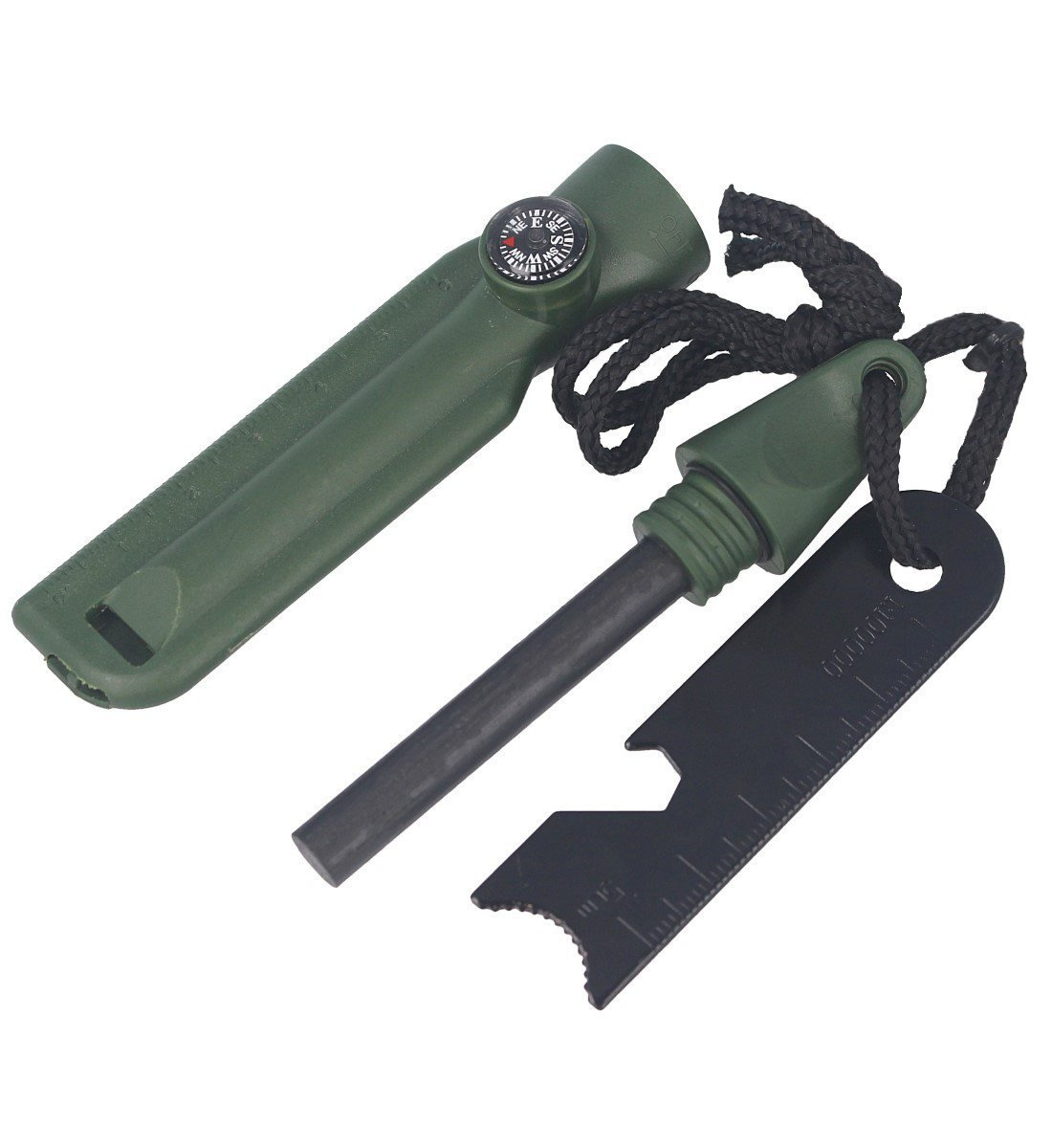 Krzesiwo Barbaric Fire Starter z kompasem, gwizdkiem Green (39135-VE) 2 jpg