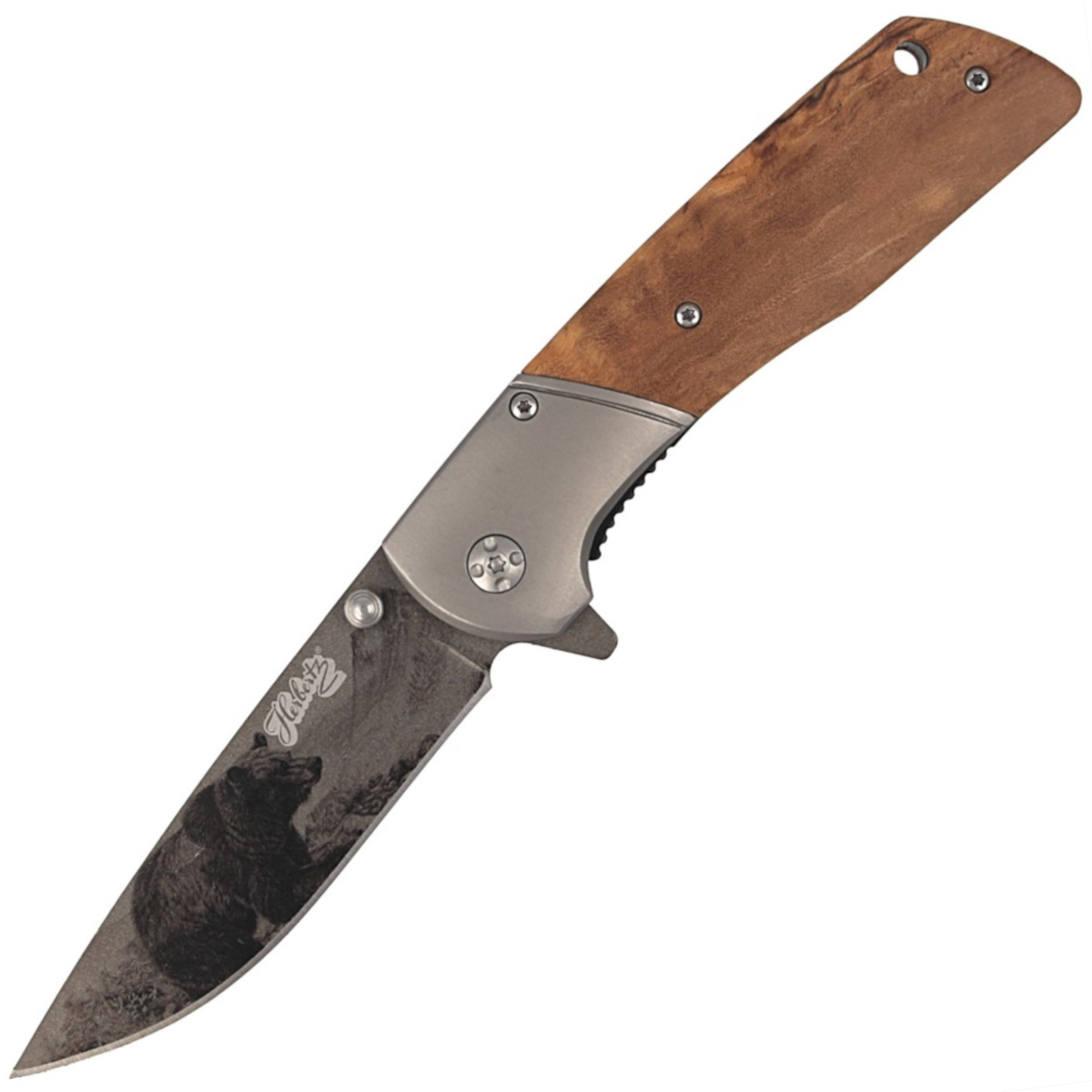 Nóż składany myśliwski Herbertz CJH motyw 3D Niedżwiedż Olive Wood, Titanium Coated (44161 - 55010) 1 jpg