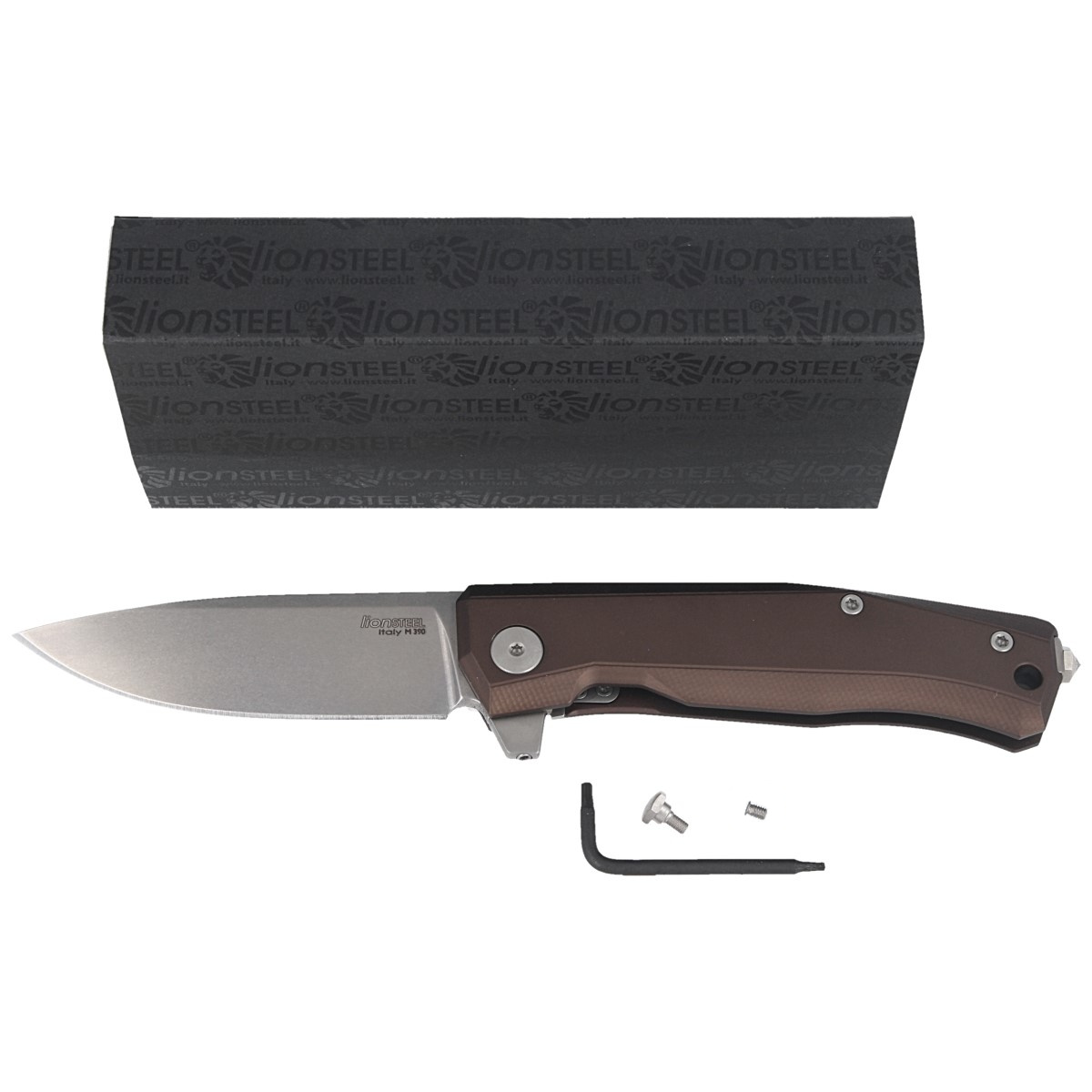 Nóż składany LionSteel Myto Earth Brown Aluminium, Stonewashed M390 by Molletta (MT01A ES) 2 jpg