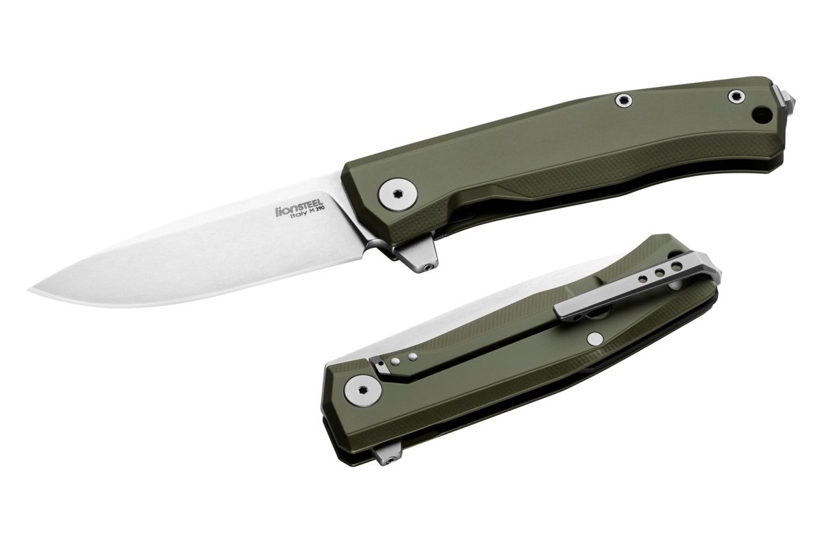 Nóż składany LionSteel Myto Green Aluminium, StoneWashed M390 by Molletta (MT01A GS) 3 jpg