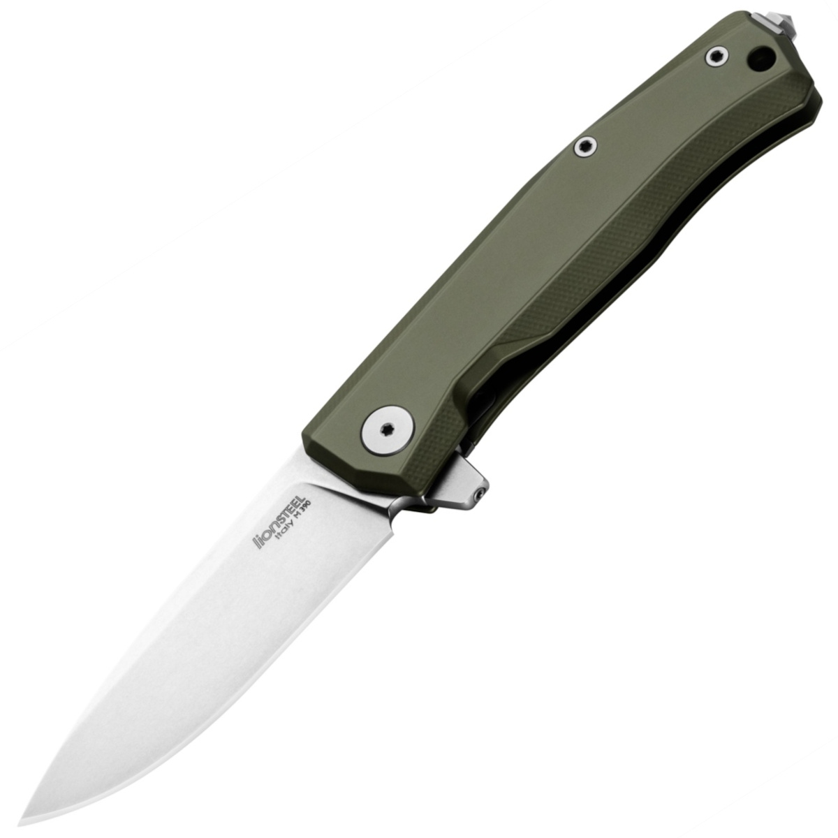 Nóż składany LionSteel Myto Green Aluminium, StoneWashed M390 by Molletta (MT01A GS) 1 jpg