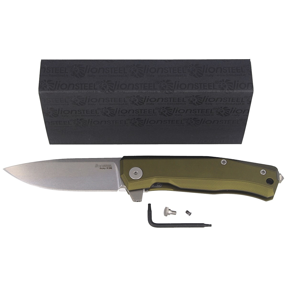 Nóż składany LionSteel Myto Green Aluminium, StoneWashed M390 by Molletta (MT01A GS) 2 jpg