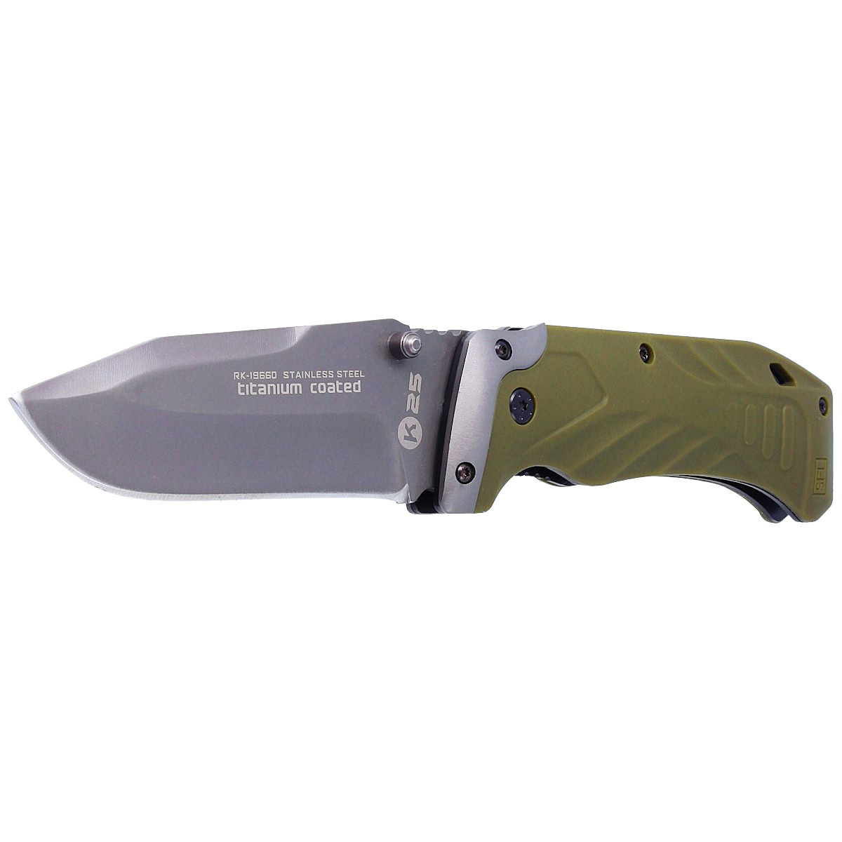 Nóż składany K25 Tactical Green Steel, Titanium Coated (19660) 2 jpg