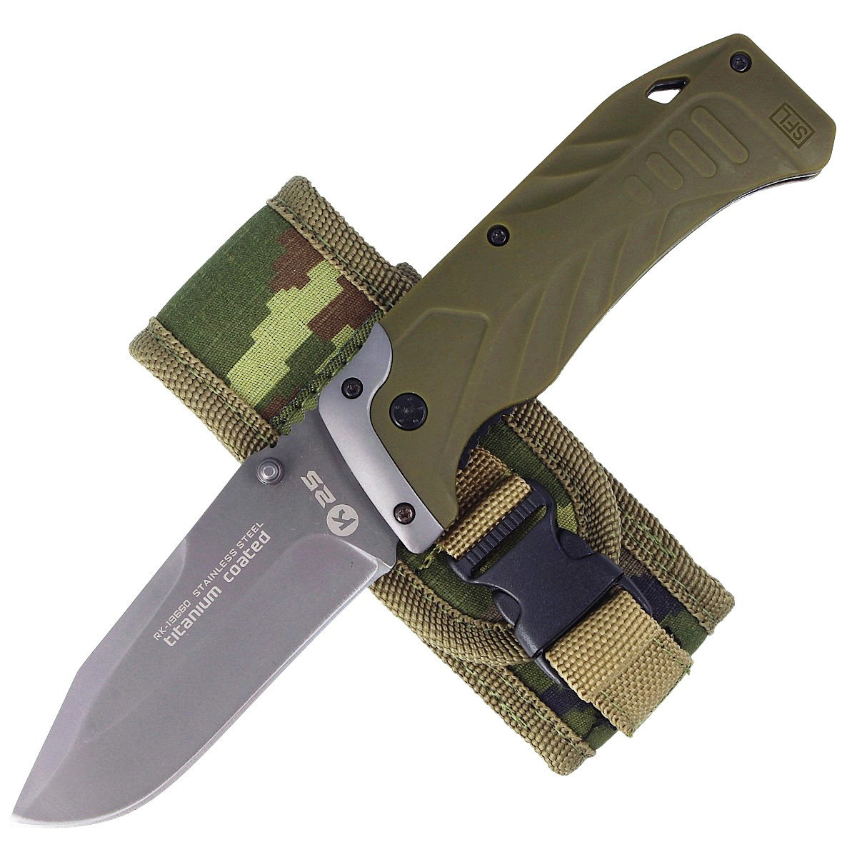 Nóż składany K25 Tactical Green Steel, Titanium Coated (19660) 4 jpg