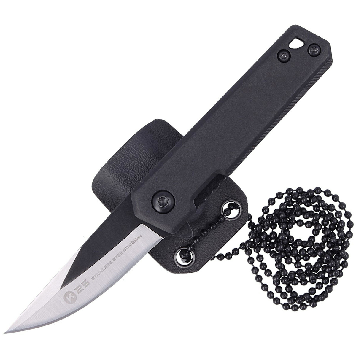 Nóż składany na szyję K25 Pendant Neck Knife Black Aluminium, Satin Titanium Coated (18743) 2 jpg