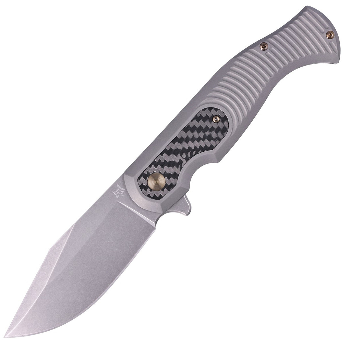 Nóż składany Fox Eastwood Tiger Sandblasted Titanium/CF, Coarse Stonewashed by Gudy Van Poppel (FX-524 TICF) 1 jpg