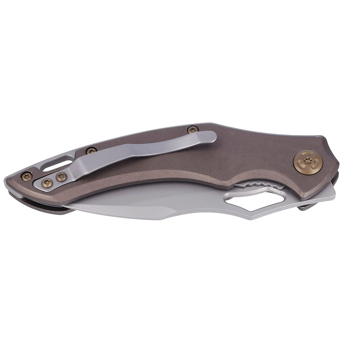 Nóż składany FoxEdge Sparrow Brown Anodized Aluminium, Sand Blasted by Denis Simonutti (FE-031) 2 jpg