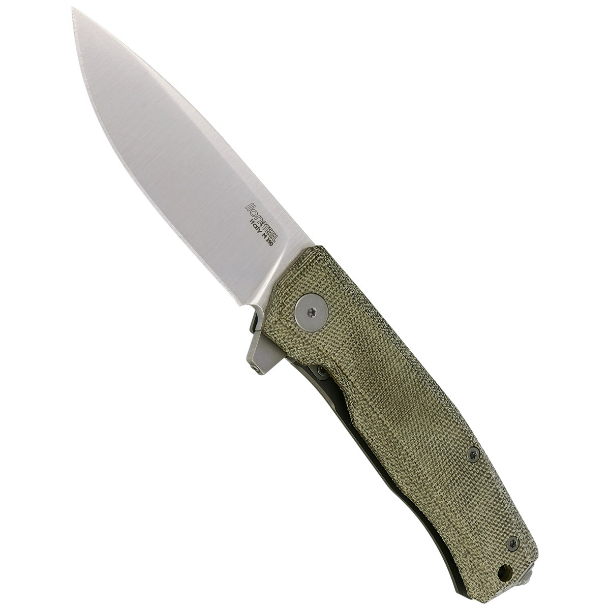 Nóż składany LionSteel Myto, Green Canvas Micarta, Satin M390 by Michele Pensato (MT01 CVG) 4 jpg