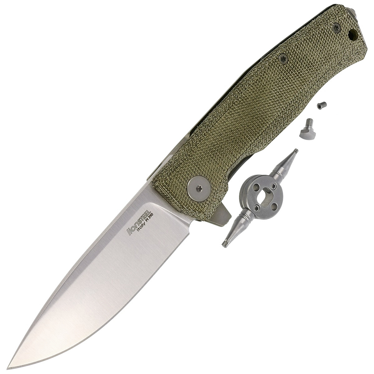 Nóż składany LionSteel Myto, Green Canvas Micarta, Satin M390 by Michele Pensato (MT01 CVG) 6 jpg
