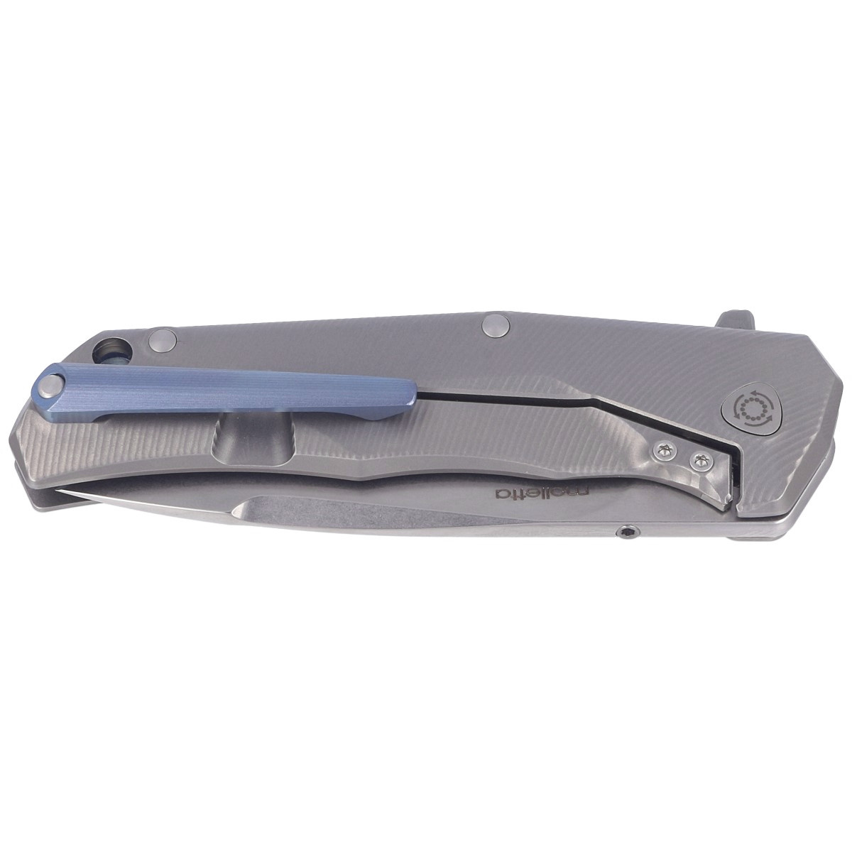 Nóż składany LionSteel T.R.E. Grey Titanium/Blue Ti, Stonewashed M390 by Molletta (TRE BL) 8 jpg