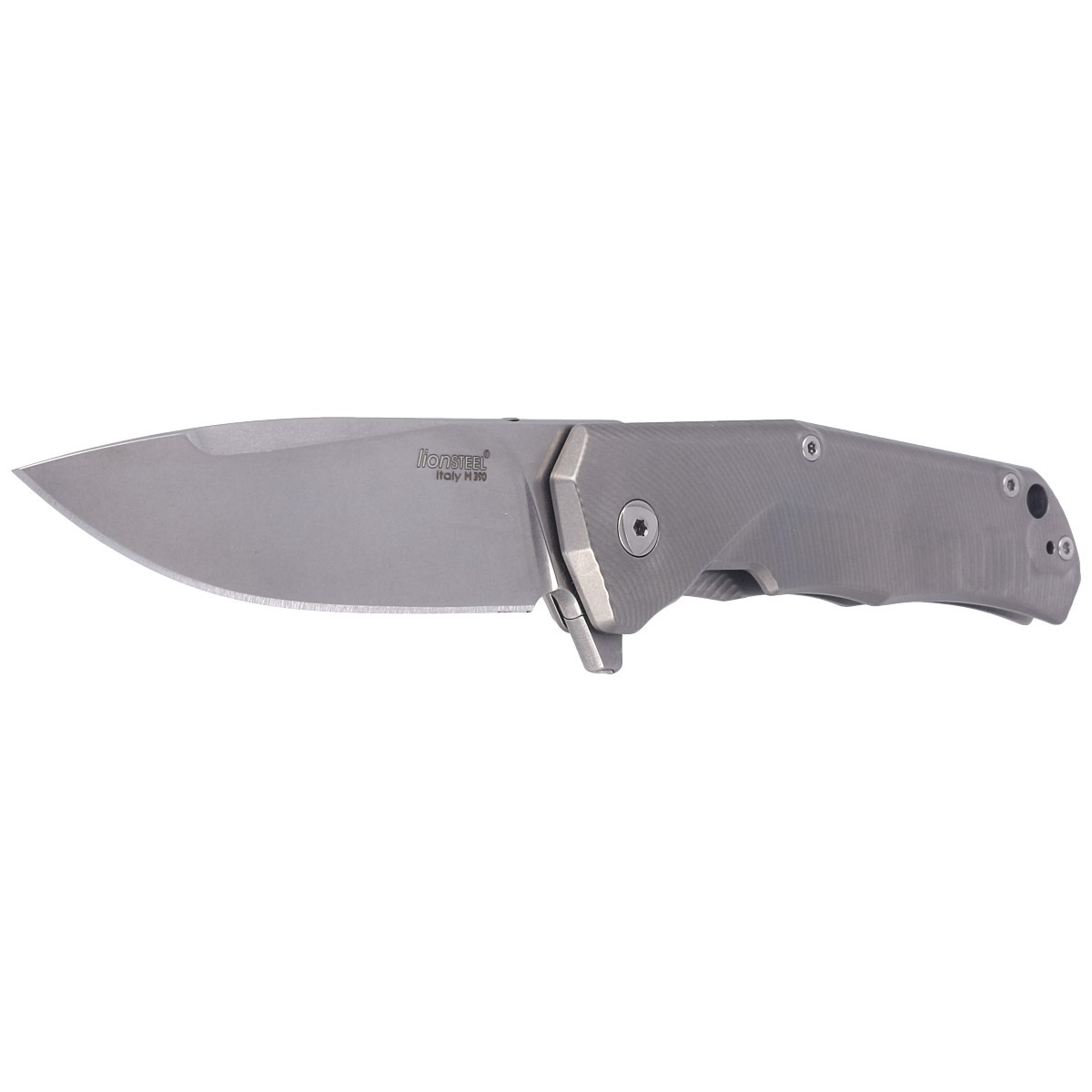 Nóż składany LionSteel T.R.E. Grey Titanium/Blue Ti, Stonewashed M390 by Molletta (TRE BL) 2 jpg