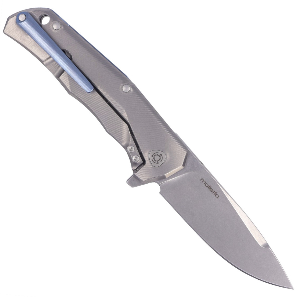 Nóż składany LionSteel T.R.E. Grey Titanium/Blue Ti, Stonewashed M390 by Molletta (TRE BL) 3 jpg