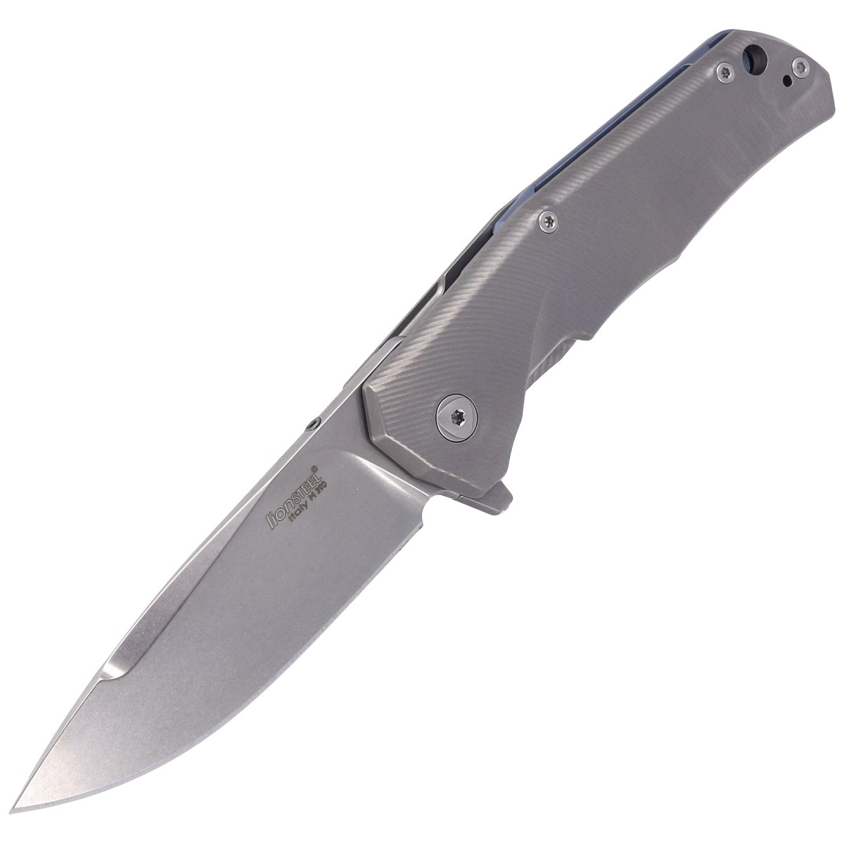Nóż składany LionSteel T.R.E. Grey Titanium/Blue Ti, Stonewashed M390 by Molletta (TRE BL) 7 jpg