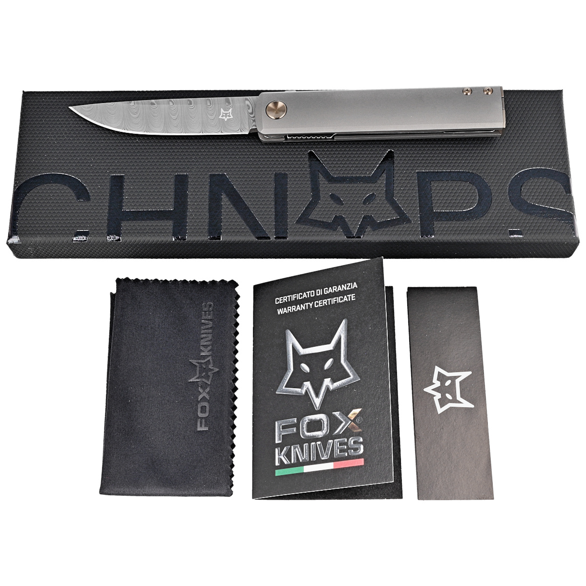 Nóż składany FOX Chnops Sandblasted Titanium, Damasteel DS93X Gysinge by Riccardo Gobbato (FX-543 DBB) 3 jpg