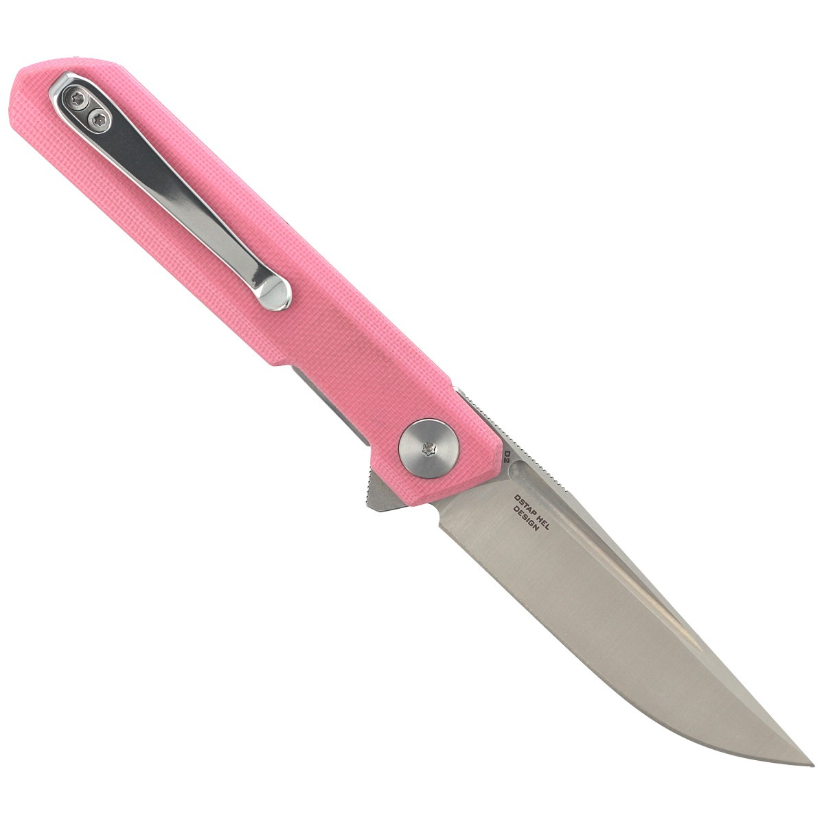 Nóż składany Bestechman Mini Dundee Pink G10, Stonewashed / Satin D2 by Ostap Hel (BMK03B) 3 jpg