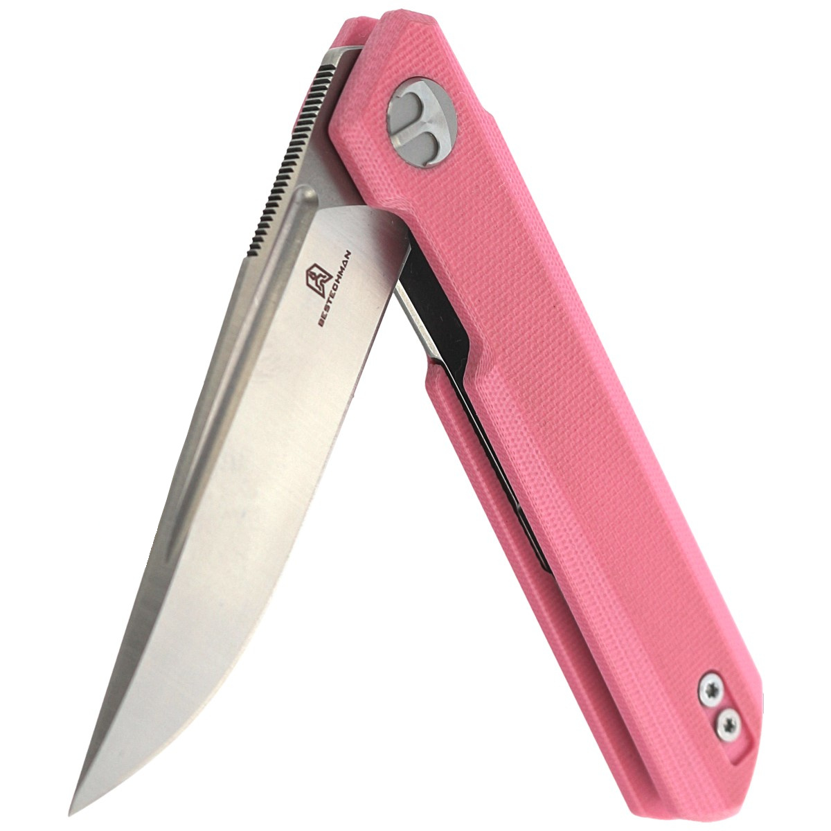 Nóż składany Bestechman Mini Dundee Pink G10, Stonewashed / Satin D2 by Ostap Hel (BMK03B) 6 jpg