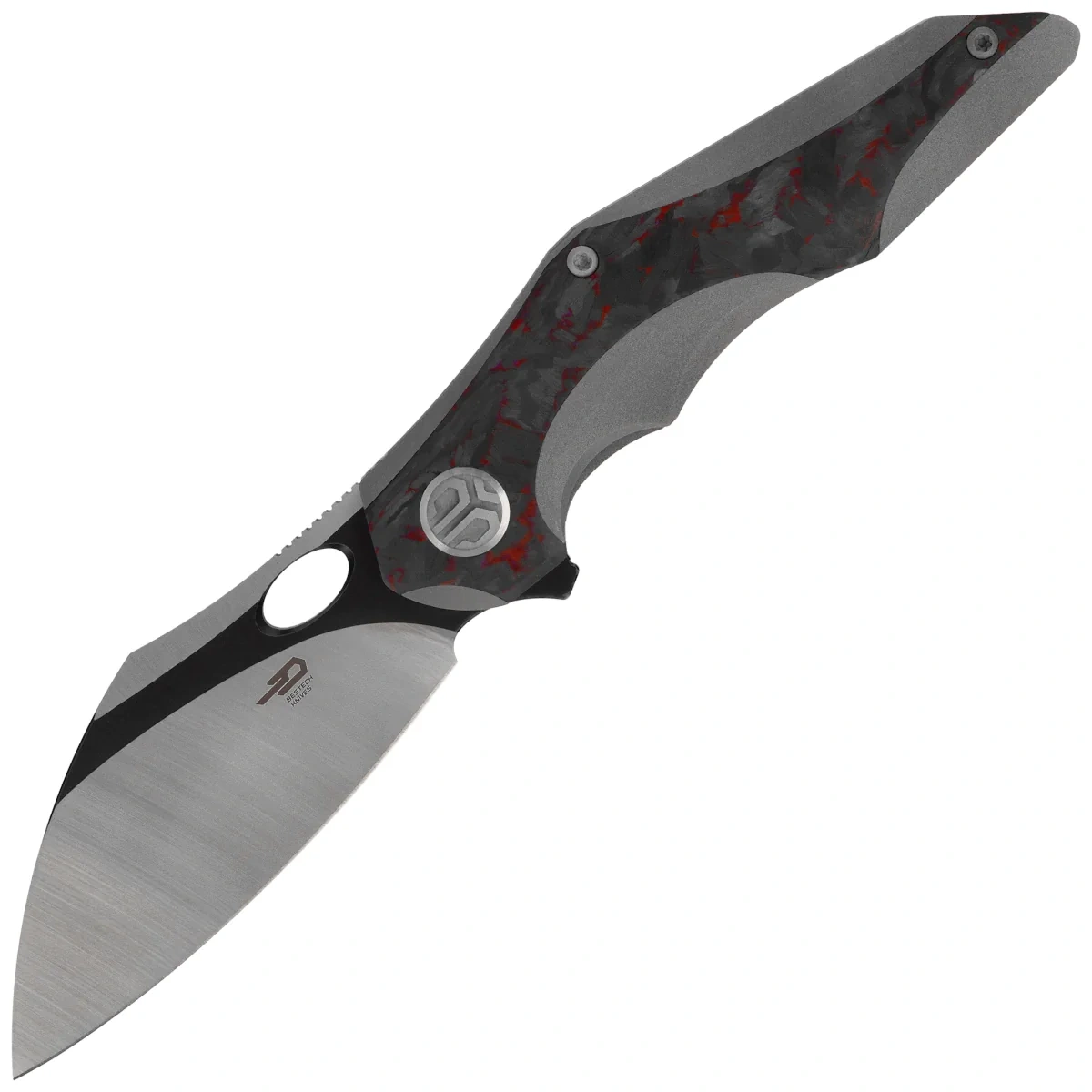 Nóż składany Bestech Nogard Black Titanium/Black Red Marblee Carbon Fiber, Satin/Black Stonewashed M390 by Kombou (BT2105D) 1 webp