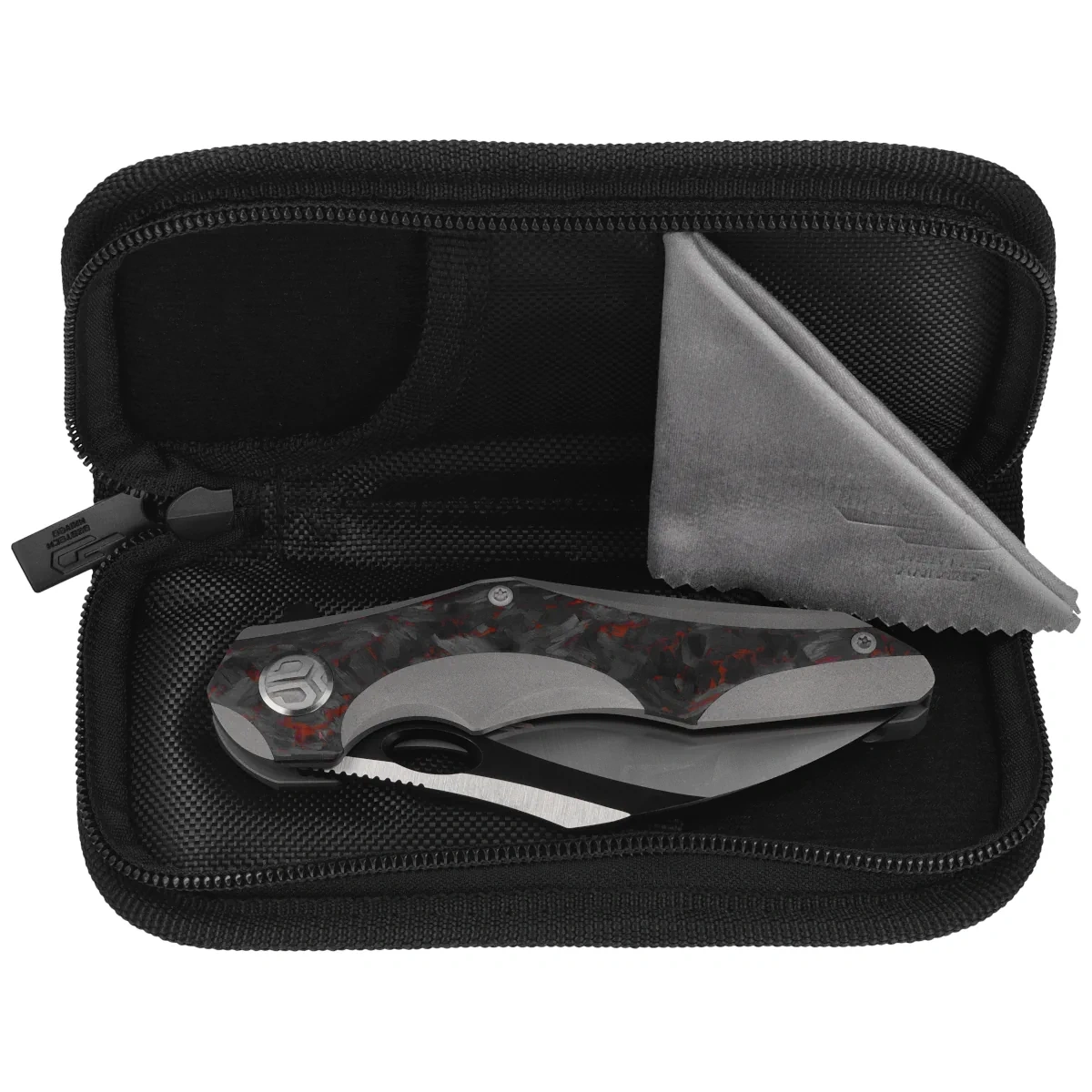 Nóż składany Bestech Nogard Black Titanium/Black Red Marblee Carbon Fiber, Satin/Black Stonewashed M390 by Kombou (BT2105D) 3 webp