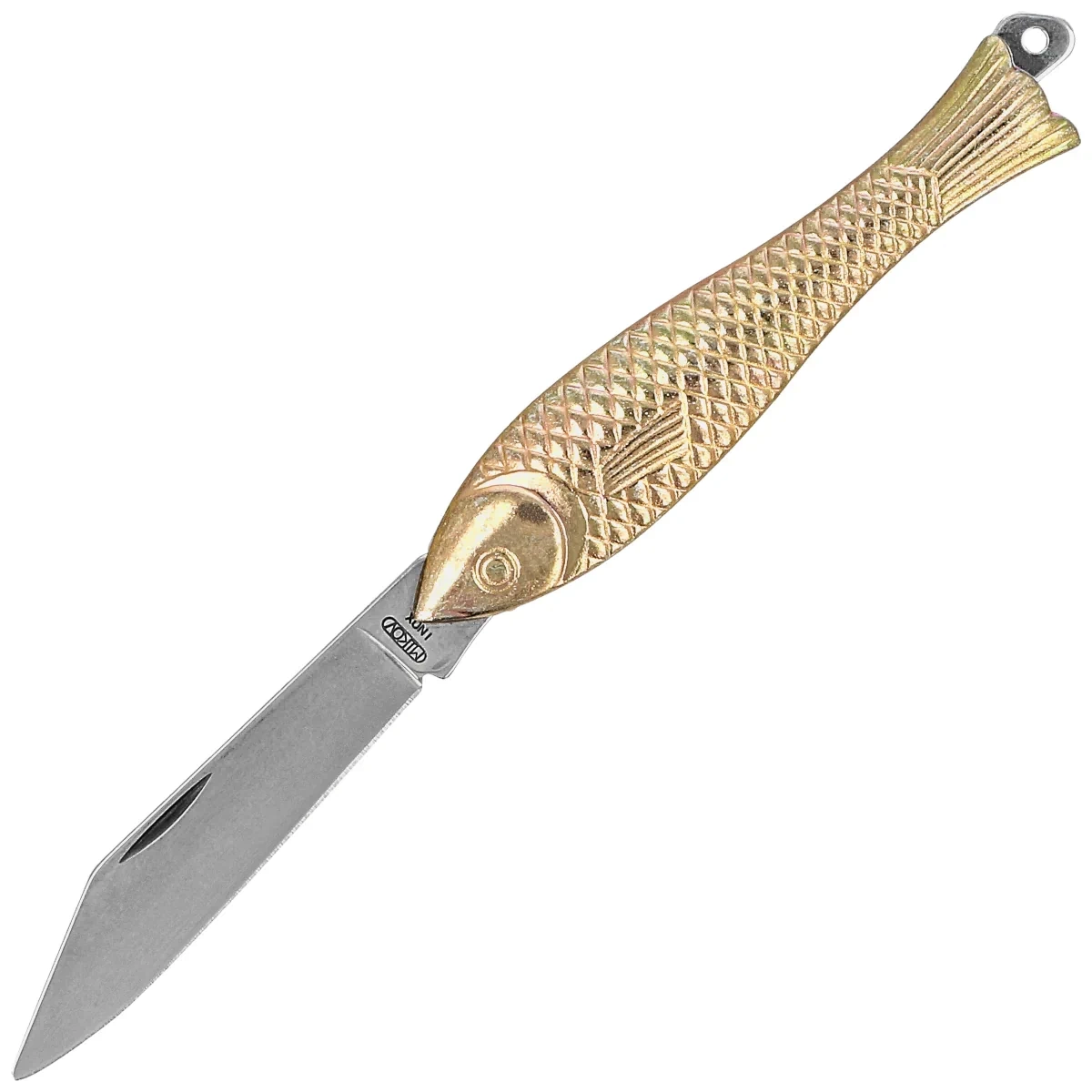 Nóż składany Mikov Fishlet 130 Gold, Stonewashed 420 (130-NZn-1/ZL STONEWASHED) 1 webp