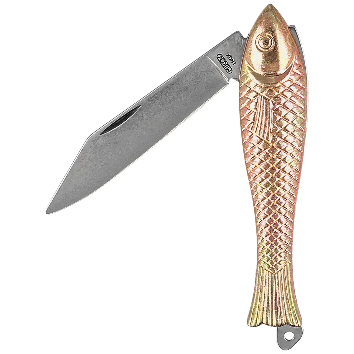 Nóż składany Mikov Fishlet 130 Gold, Stonewashed 420 (130-NZn-1/ZL STONEWASHED) 7 webp