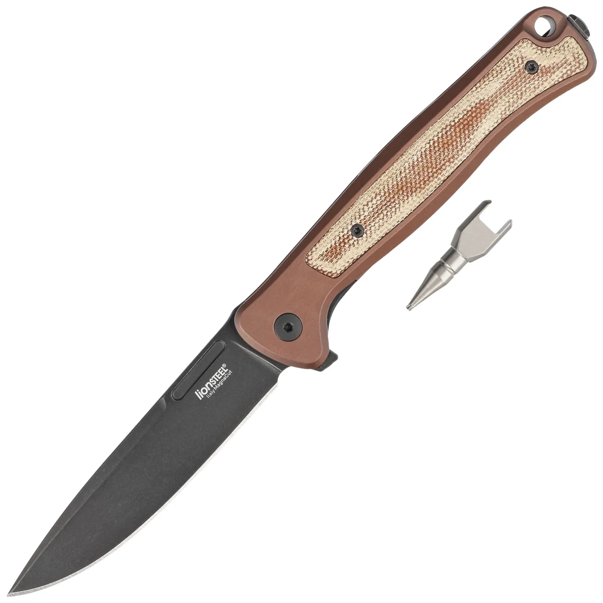 Nóż składany LionSteel Skinny Earth Aluminium/Natural Canvas Micarta, Old Black MagnaCut by Molletta (SK01A EB) 1 webp