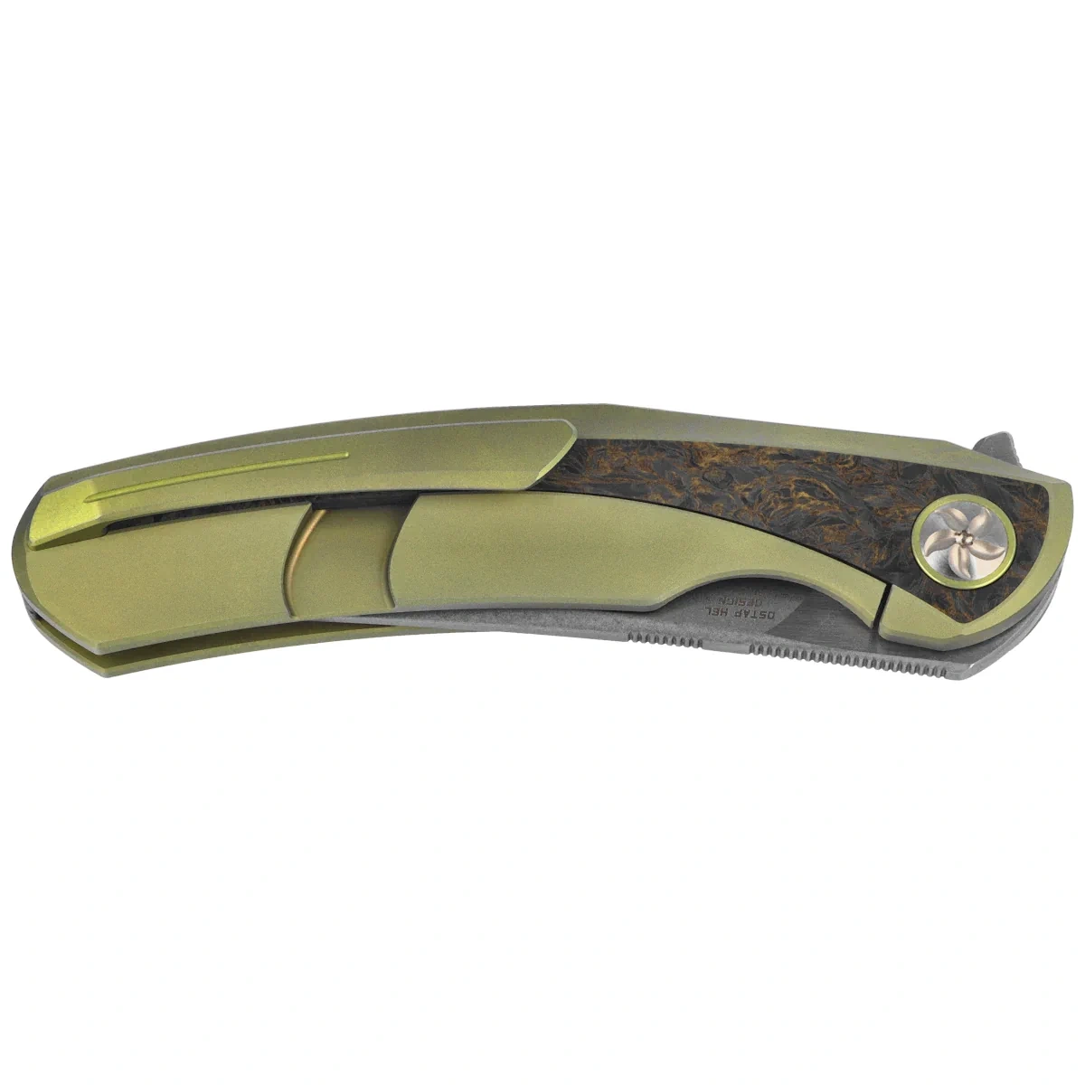 Nóż składany Bestech Sambac Gold Titanium / Dark Matter Gold Fat Carbon, Stonewashed / Satin MagnaCut by Ostap Hel (BT2402A) 2 webp