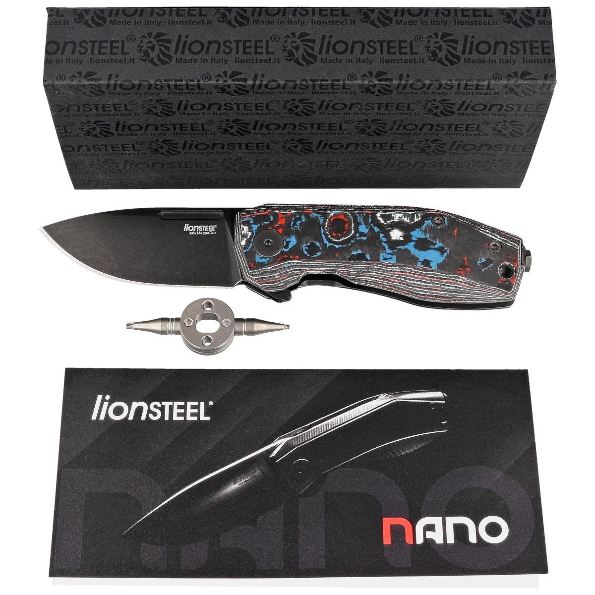 Nóż składany LionSteel Nano Nebula Fat Carbon, Old Black MagnaCut (NA01 NB) 4 webp