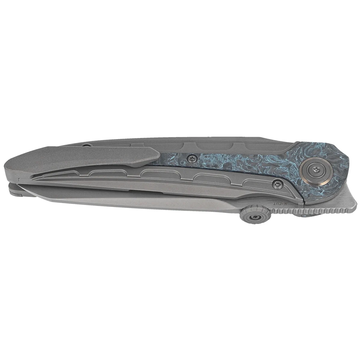 Nóż składany Bestech Prydwen Dark Grey Titanium/Blue Marbled Carbon Fiber, Bead Blasted/Satin MagnaCut by Kombou (BT2409C) 2 webp