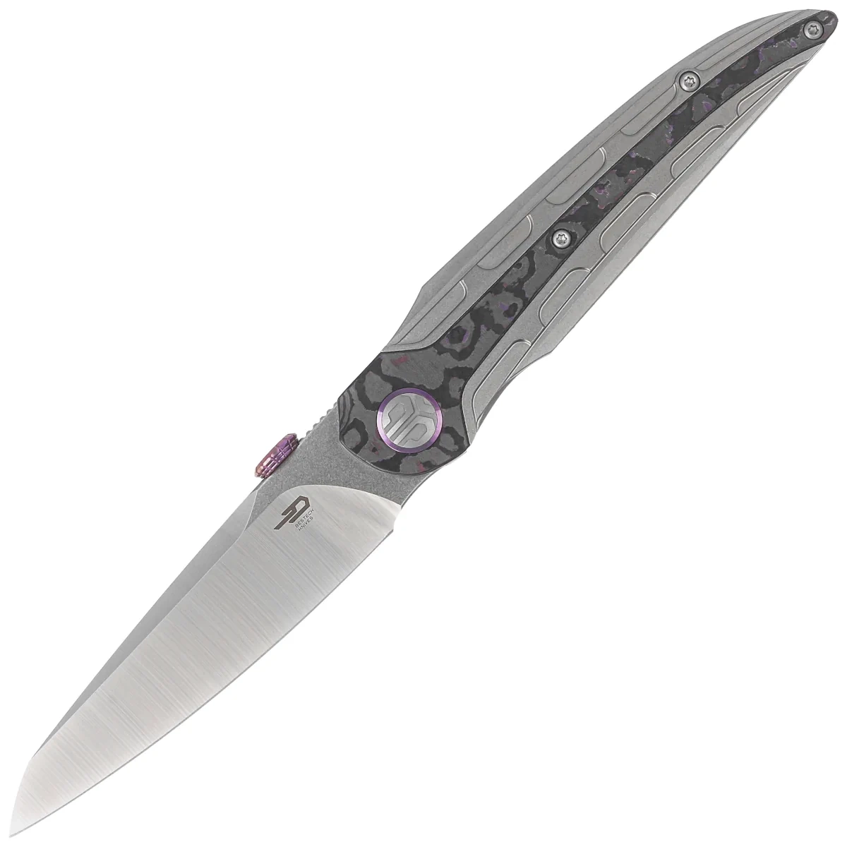 Nóż składany Bestech Prydwen Grey Titanium/Purple Haze Fat Carbon, Stonewashed/Satin MagnaCut by Kombou (BT2409A) 1 webp