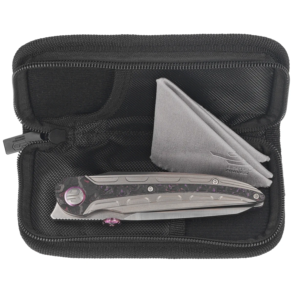 Nóż składany Bestech Prydwen Grey Titanium/Purple Haze Fat Carbon, Stonewashed/Satin MagnaCut by Kombou (BT2409A) 3 webp