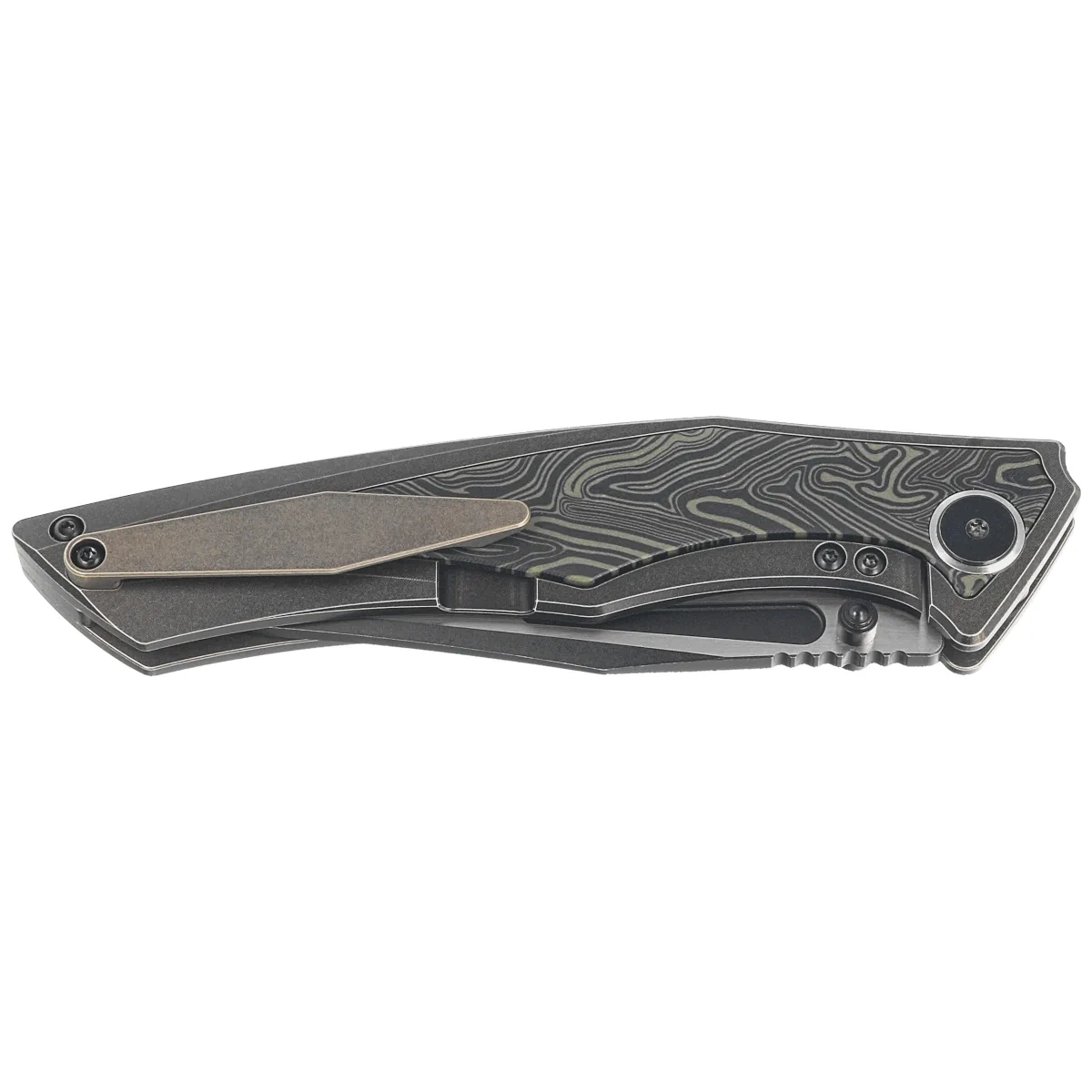 Nóż składany Bestech Togatta Bronze Titanium/Black-Green G10, Black Stonewashed/Satin M390 by Koens Craft (BT2102E) 2 webp