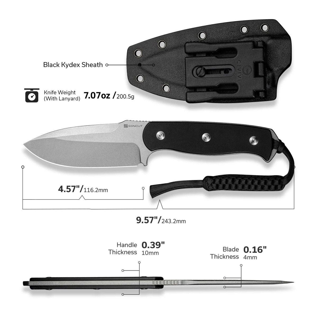 Nóż Sencut Toxodon Black G10, Stonewashed 9Cr18MoV (S24036-1) 1 jpg