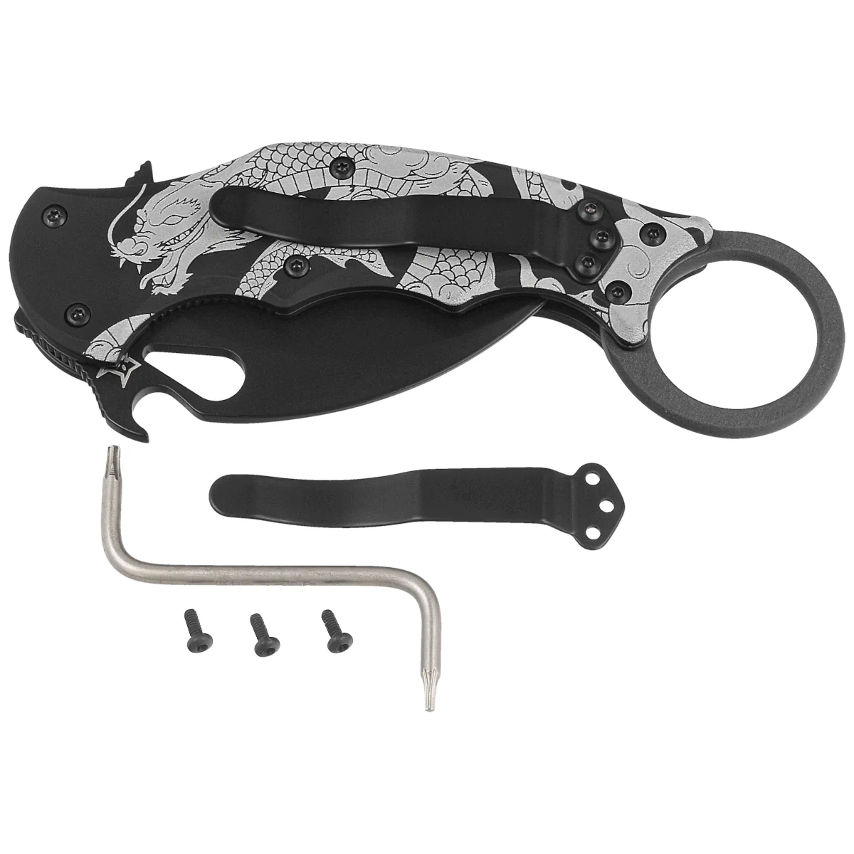 Nóż składany Fox The Spirit Karambit Black Aluminium, Black N690Co (FX-599 ALB-1) 2 webp