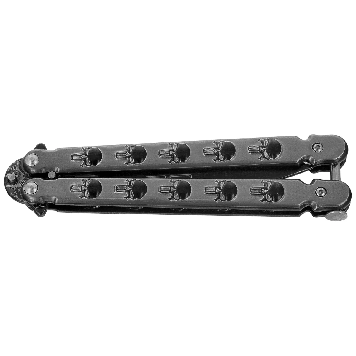 Nóż składany motylek Martinez Albainox Balisong Skull RainBlack Steel, RainBlack 3Cr13Mov (02278) 2 webp
