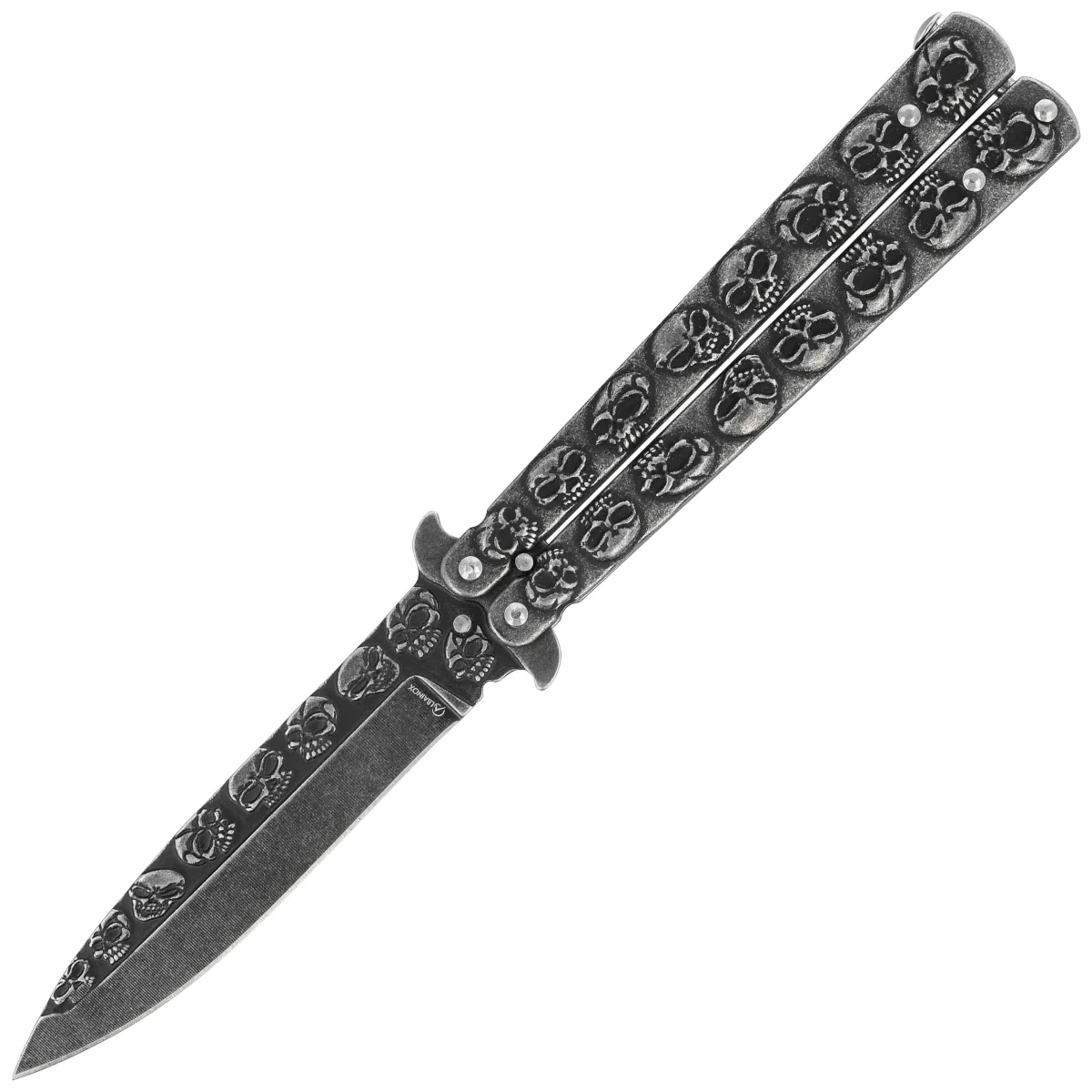Nóż składany motylek Martinez Albainox Balisong Skull Gray Steel, Stonewashed 3Cr13Mov (02184) 1 webp