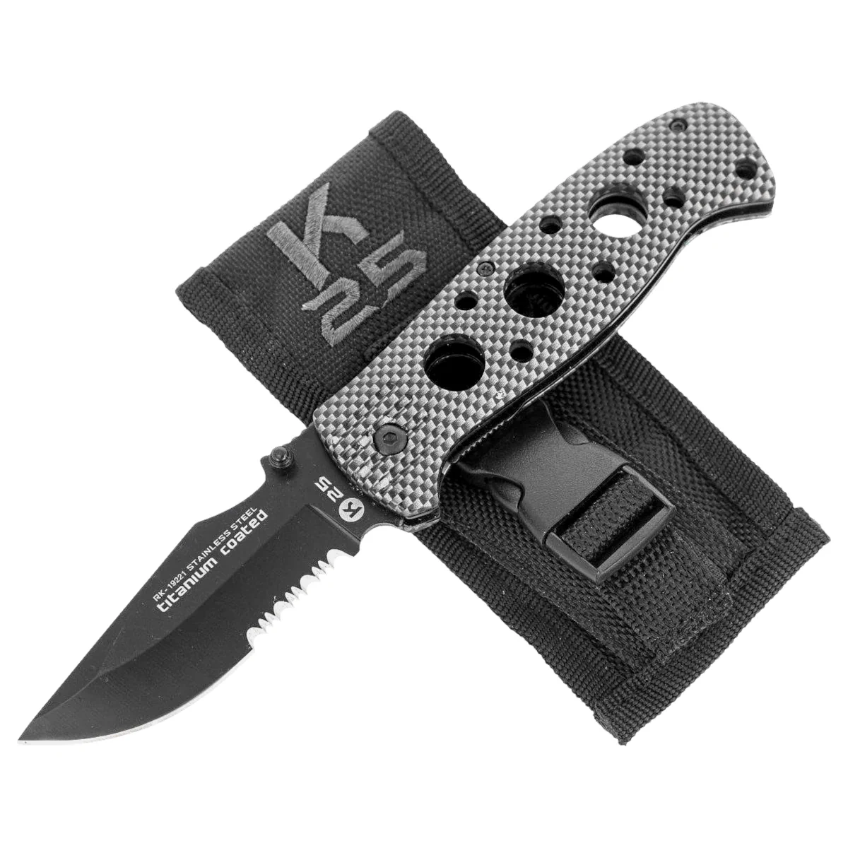 Nóż składany K25 RK-19221 Rubbered Black Aluminium, Black Titanium 7Cr17Mov 2 webp
