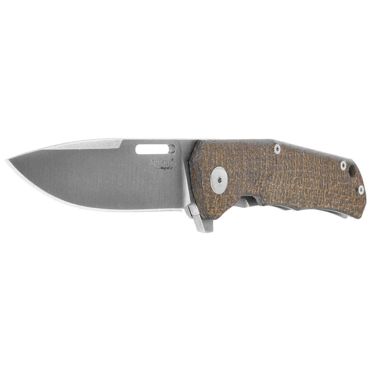 Nóż składany LionSteel Q4ttro Green Burlap Micarta/Titanium, Satin MagnaCut by Molletta (Q4 BGR) 2 webp